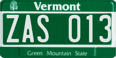 VT license plate ZAS013
