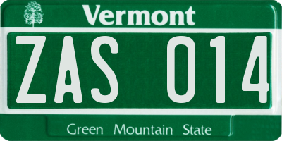 VT license plate ZAS014