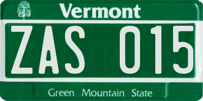 VT license plate ZAS015