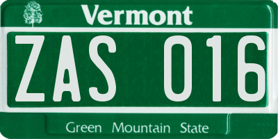 VT license plate ZAS016