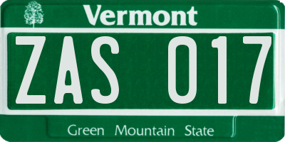 VT license plate ZAS017