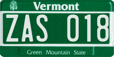 VT license plate ZAS018