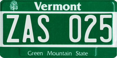 VT license plate ZAS025