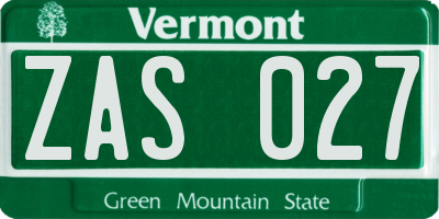 VT license plate ZAS027
