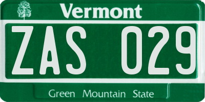 VT license plate ZAS029