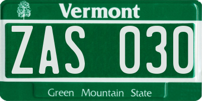 VT license plate ZAS030