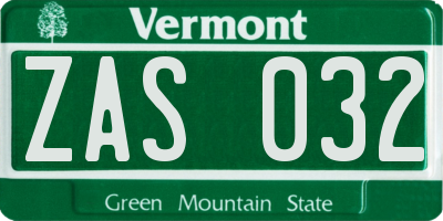 VT license plate ZAS032