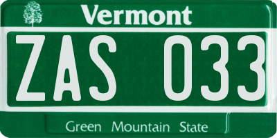 VT license plate ZAS033