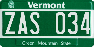 VT license plate ZAS034