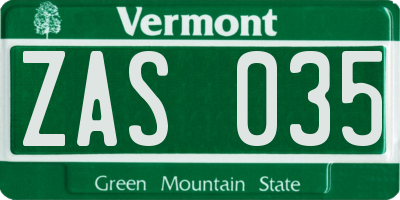 VT license plate ZAS035