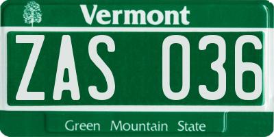 VT license plate ZAS036