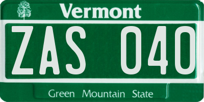 VT license plate ZAS040