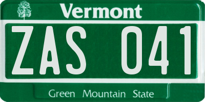 VT license plate ZAS041