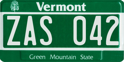 VT license plate ZAS042
