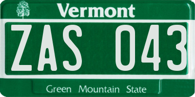 VT license plate ZAS043