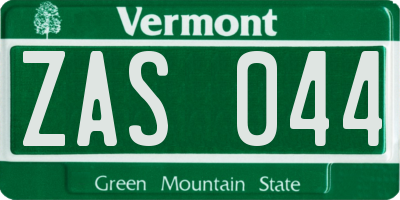 VT license plate ZAS044