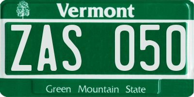 VT license plate ZAS050