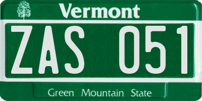 VT license plate ZAS051