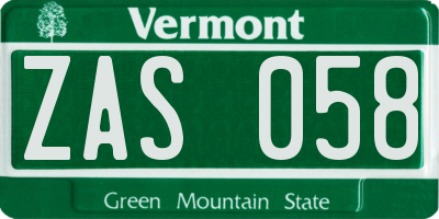 VT license plate ZAS058