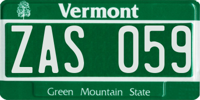 VT license plate ZAS059