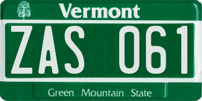 VT license plate ZAS061