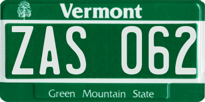 VT license plate ZAS062