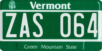 VT license plate ZAS064