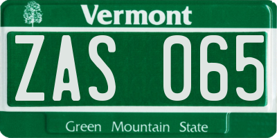 VT license plate ZAS065