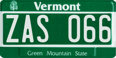VT license plate ZAS066