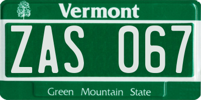 VT license plate ZAS067