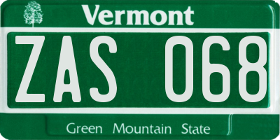 VT license plate ZAS068