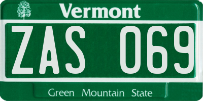 VT license plate ZAS069