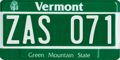 VT license plate ZAS071
