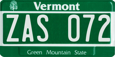 VT license plate ZAS072