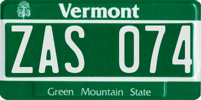 VT license plate ZAS074
