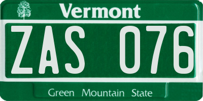 VT license plate ZAS076