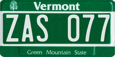 VT license plate ZAS077