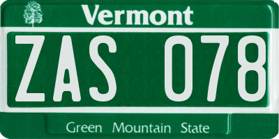 VT license plate ZAS078