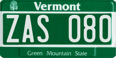 VT license plate ZAS080