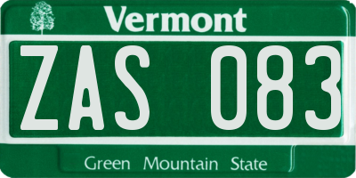 VT license plate ZAS083