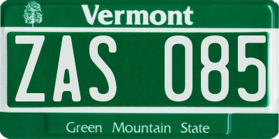 VT license plate ZAS085