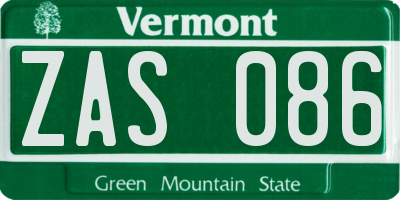 VT license plate ZAS086