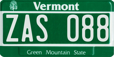 VT license plate ZAS088