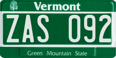 VT license plate ZAS092