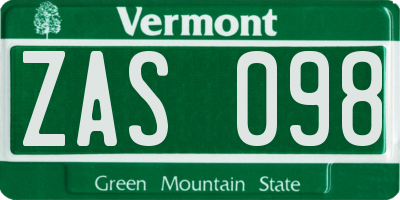 VT license plate ZAS098