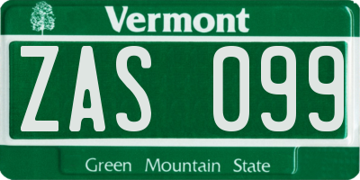 VT license plate ZAS099