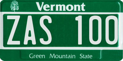 VT license plate ZAS100