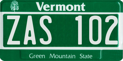 VT license plate ZAS102
