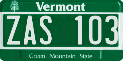 VT license plate ZAS103