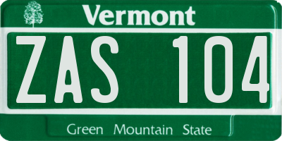 VT license plate ZAS104
